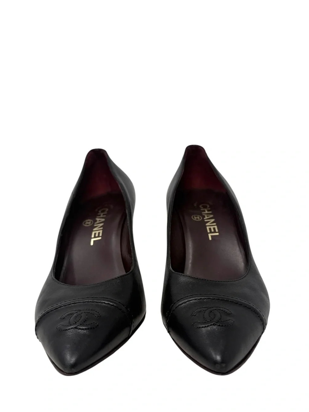 Chanel Vintage CC Cap Toe Black Leather Pumps Size 39